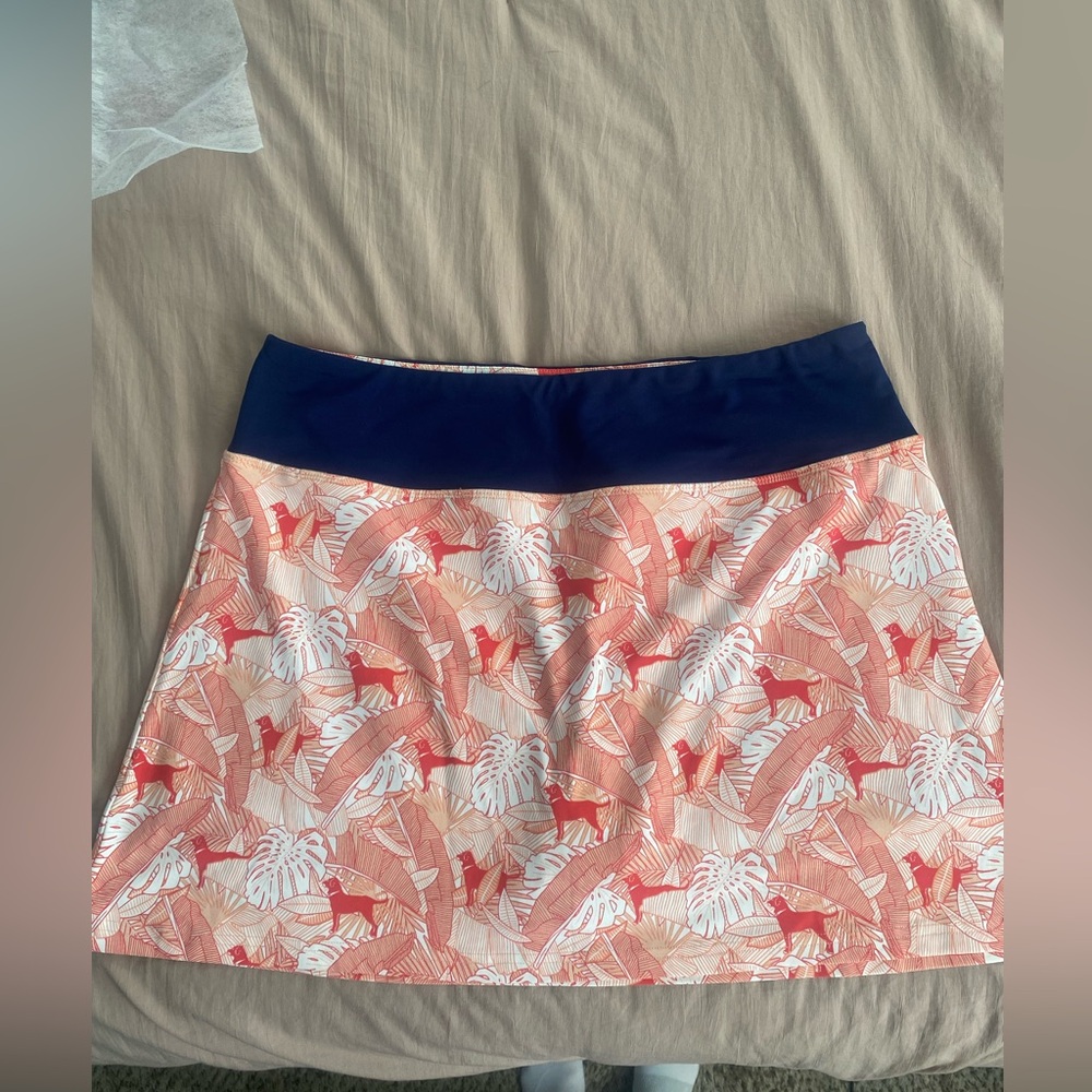 The Black Dog Coral & Navy Tropical A-Line Skirt